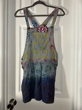 Jayli Multicolor Tie-Dye Grateful Dead Print Denim Overalls